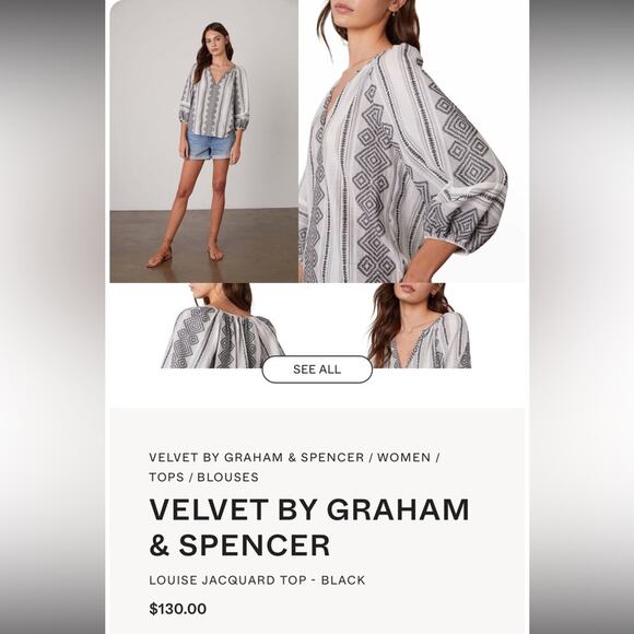 Velvet by Graham & Spencer Louise Jacquard Top - 100% Cotton Black Boho Classic - Picture 5 of 16